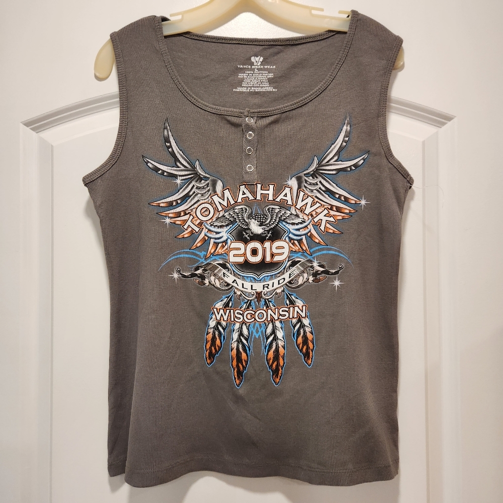 VANCE BIKER WEAR GRAY TOMAHAWK WI FALL RIDE TANK TOP SIZE L NEW!